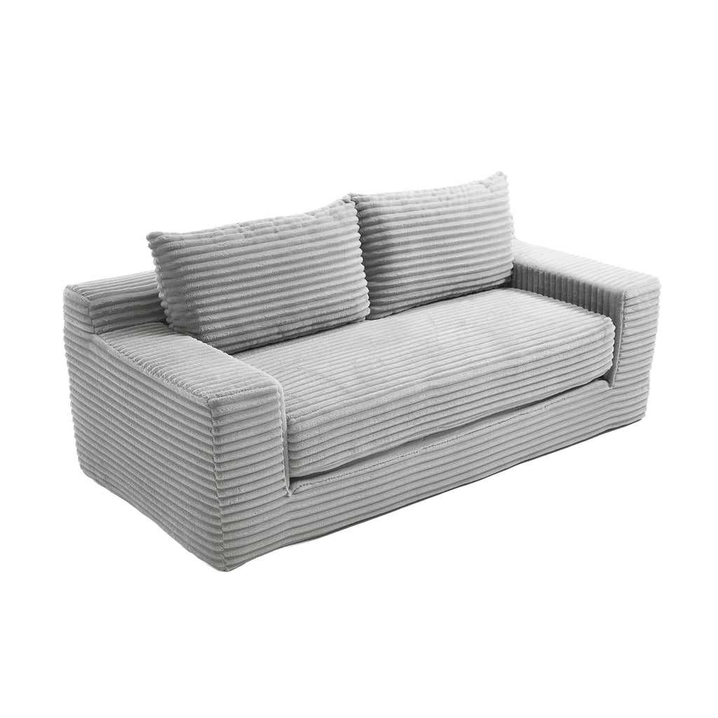 Loveseat Sofa With Memory Foam & Steel Frame No Assembly, Convertible 2 In 1 Design, Corduroy Fabric Compact Couch For Small Spaces, Apartments, Home Office & Bedroom Grey