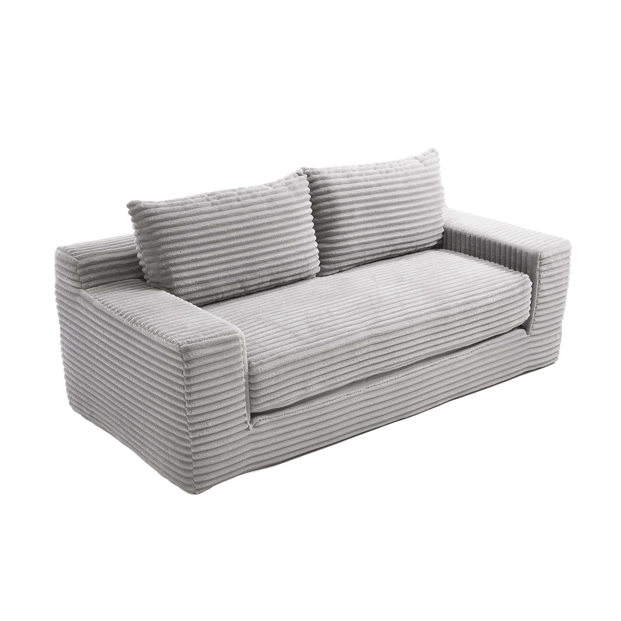 Loveseat Sofa With Memory Foam & Steel Frame No Assembly, Convertible 2 In 1 Design, Corduroy Fabric Compact Couch For Small Spaces, Apartments, Home Office & Bedroom Grey