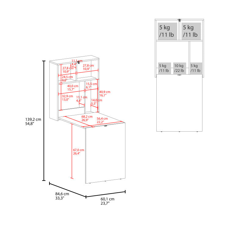 Folding Table, 4 Shelves, White