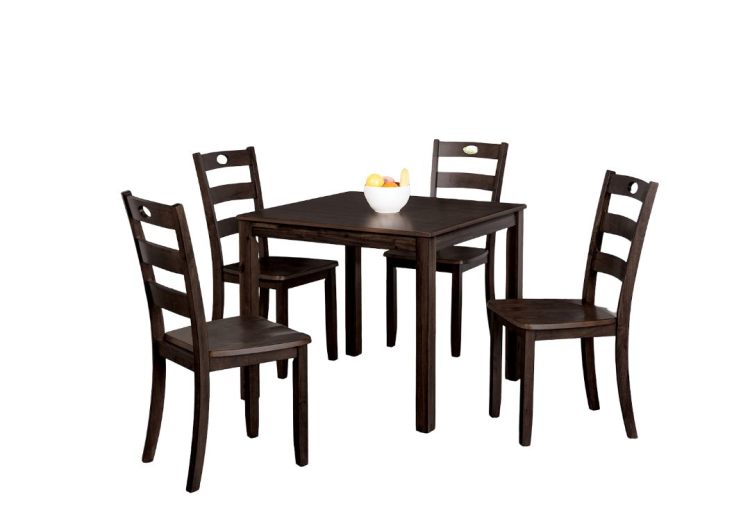Transitional Style 5Pc Dining Table Set 1X Table & 4X Chairs Square Dining Table Slat Back Chairs Espresso Finish