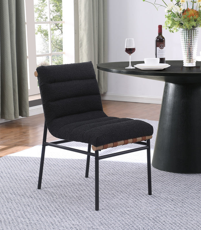 Liana Black Boucle Fabric Set Of 2 Dining Chair With Black Iron Legs