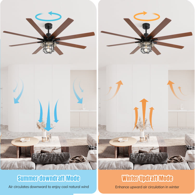 Same As W882P212626 Modern 66 Inch With 6 Speed Wind 8 Blades Remote Control Reversible Dc Motor With Light