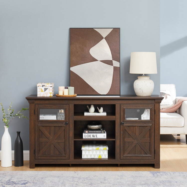 2 Doors Cabinet Farmhouse Cabinet, Farmhouse Tv Stand Barn Design,Modern Farmhouse Tv Media Stand, Large Barn Inspired Home Entertainment Console,Espresso, 60.23"W*15.35"D*31.7"H