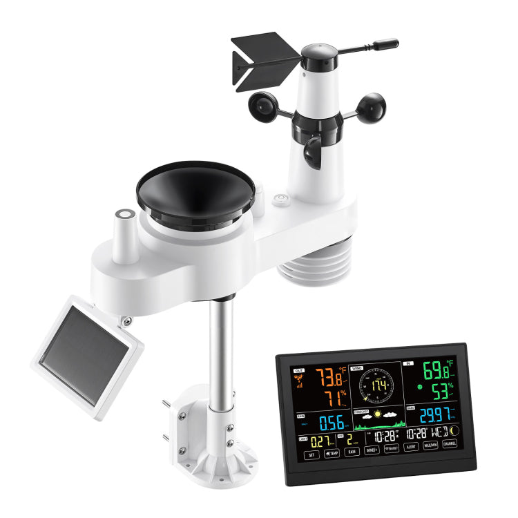 7 In 1 Wi Fi Weather Station With App, 7.5 Inch Va Display, Wireless Solar Powered Outdoor Sensor, Rain Gauge, Indoor Outdoor For Weather Forecast, Wind Speed, Temperature, Humidity, Rainfall