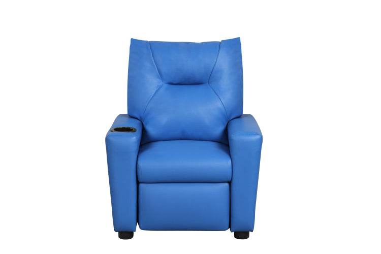 Perline 23"W Blue Pu Leather Kids Recliner Chair With Cupholder