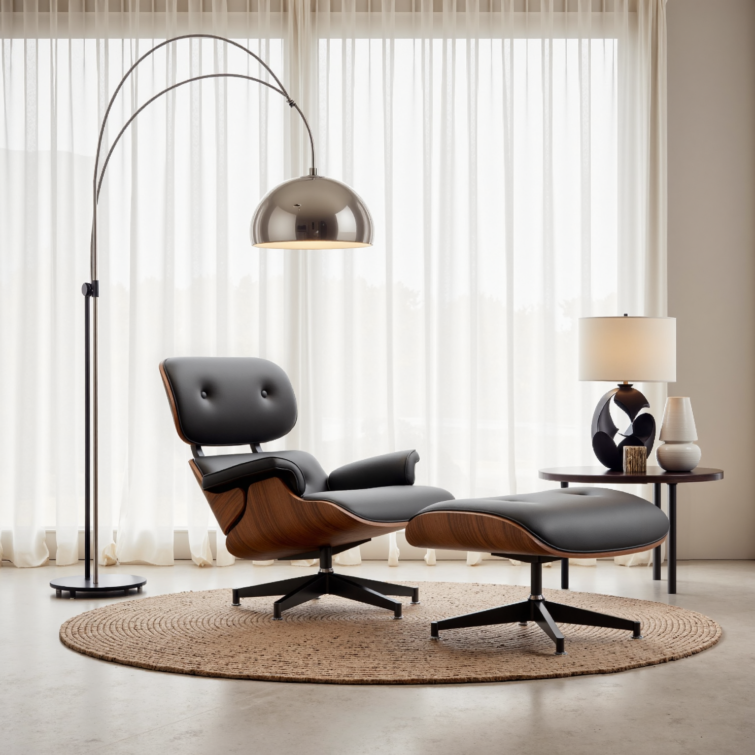 Genuine Leather Recliner Chair With Ottomanchairs, For Living Room, With Heavy Duty Base Leather, Black