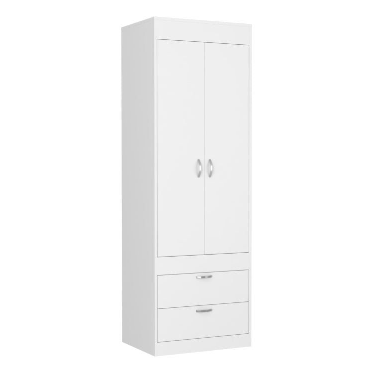 Armoire 70H", Double Door Cabinet, Two Drawers, Metal Handles, Rod, White