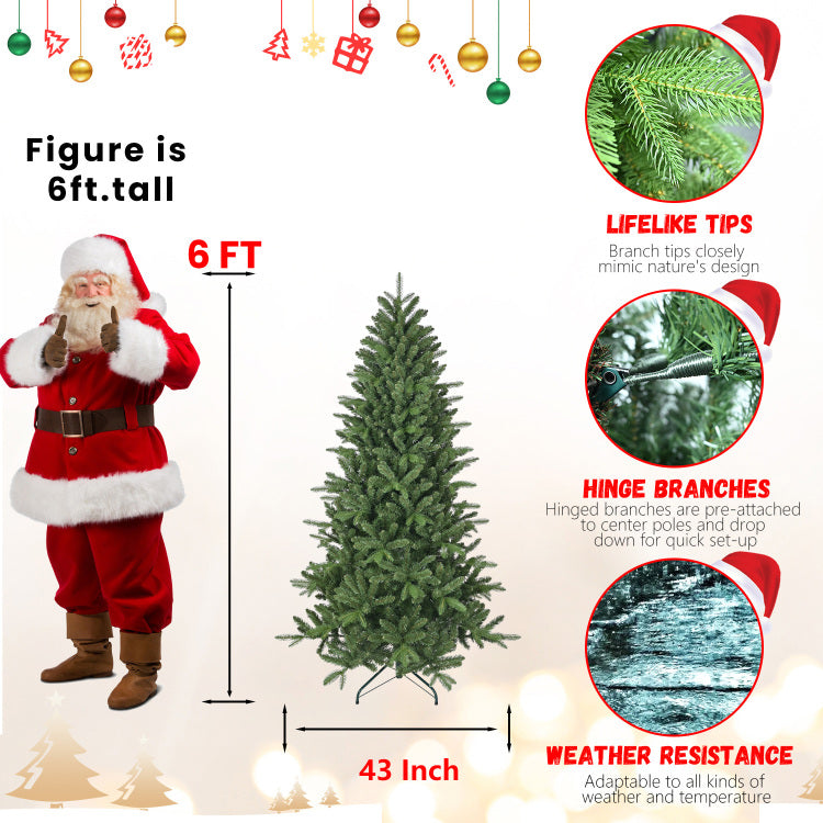 6Ft Artificial Christmas Tree, 1168 Branch Tips, Full Lush Hinged Pine With Pe Pvc Mixed Needles, Easy Assembly Holiday Tree With Sturdy Metal Stand For Indoor Christmas Decoration