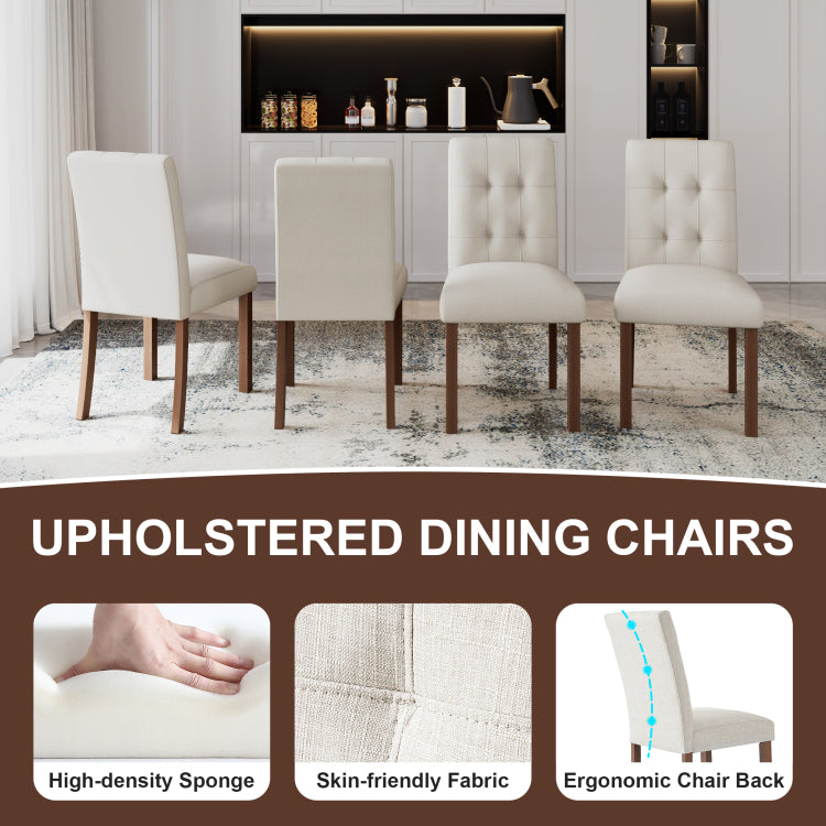 Wooden Dining Chairs Set Of 4, Modern Dining Room Chairs With Back, Fabric Kitchen Side Chairs With Wood Legs, Beige Walnut