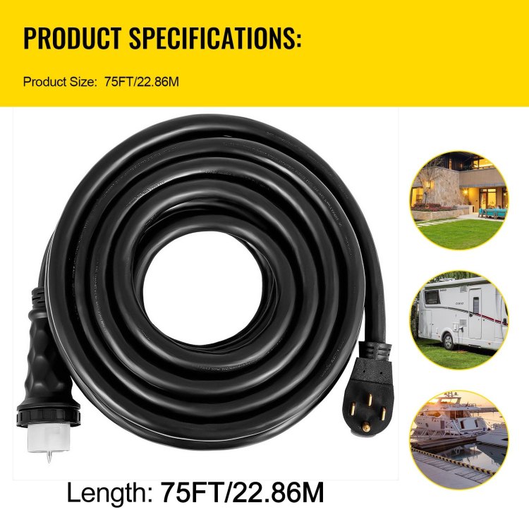 75Ft 50 Amp Generator Extension Cord 6Awg 3C 8Awg 1C Generator Cord 125V 250V Generator Power Cord N14 50P & Ss2 50R & Cs6364 Twist Lock Connectors