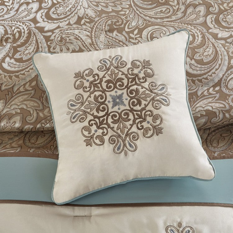 Jacquard 7 Piece Comforter Set Blue Queen