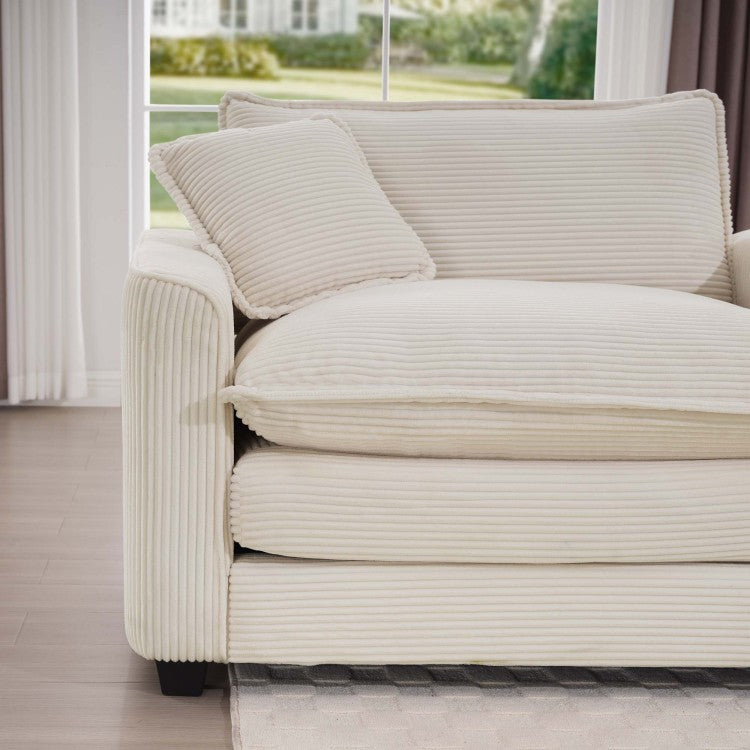 Modern Fabric Living Room Sofa 2 Seater Sofa With 4 Pillows ,Upholstered Large And Deep Seating 2 Seat Loveseat Sofa, Light Beige Corduroy