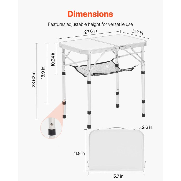 2Ft Folding Portable Camping Table Aluminum Outdoor Table Adjustable Height