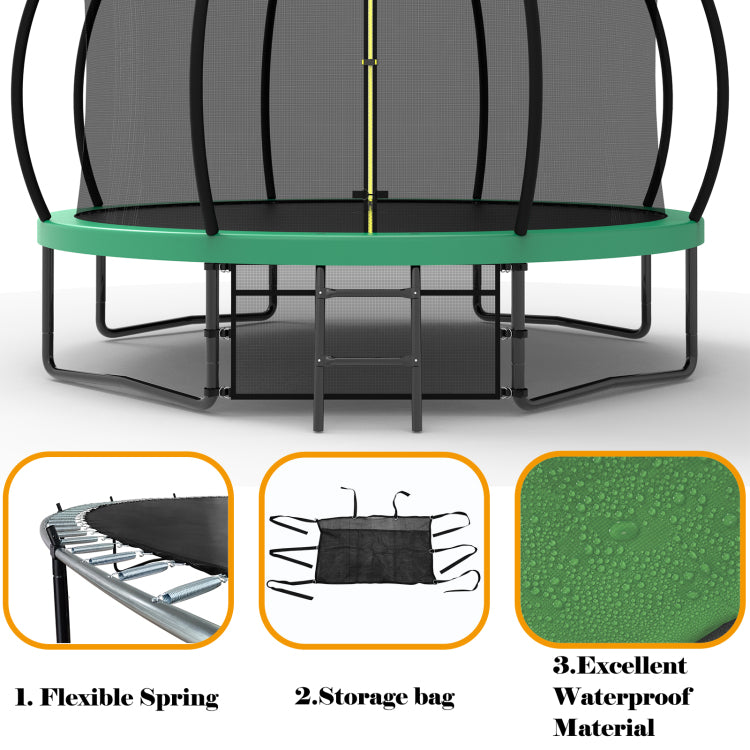 12Ft Recreational Kids Trampoline With Safety Enclosure Net & Ladder, Outdoor Recreational Trampolines