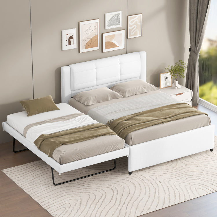 Full Size Upholstery Platform Bed With Trundle,Trundle Can Be Flat Or Erected, Beige
