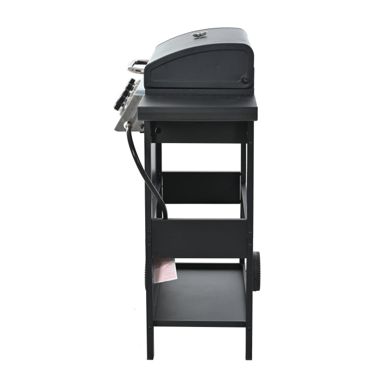 Propane Gas Grill 4 Burner Barbecue Grill, Stainless Steel 34,000 Btu Patio Garden Barbecue Grill With Two Shelves, Lid, Wheels And Bottle Opener