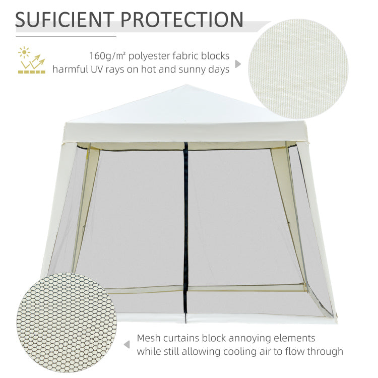 Outsunny 10'X10' Outdoor Canopy Tent, Slant Leg Sun Shelter With Mesh Sidewalls, Patio Tents For Parties, Cream White