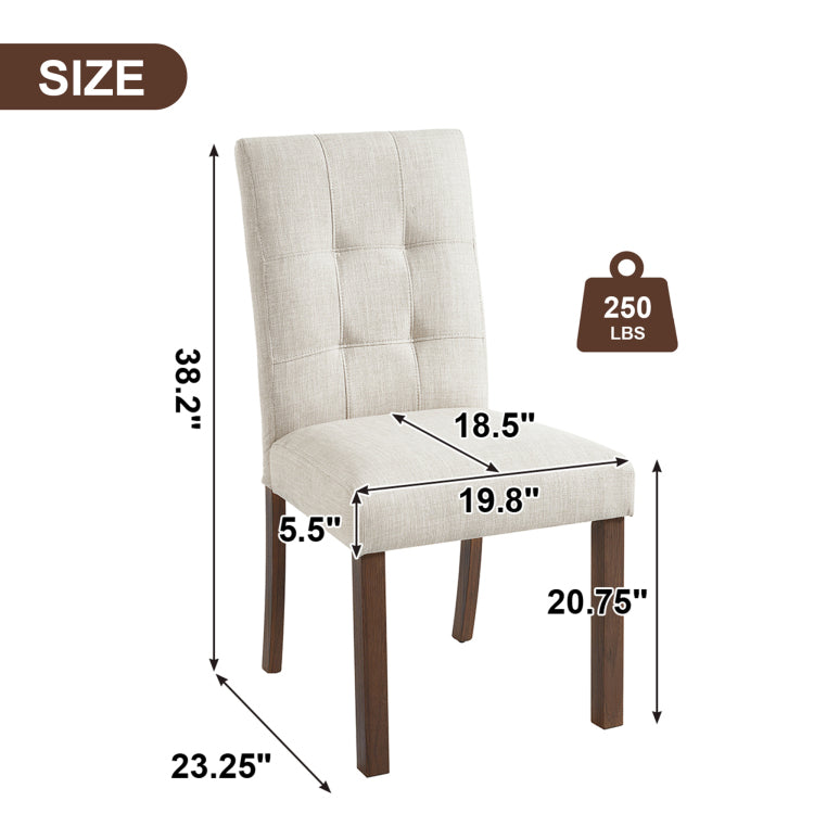 Wooden Dining Chairs Set Of 4, Modern Dining Room Chairs With Back, Fabric Kitchen Side Chairs With Wood Legs, Beige Walnut