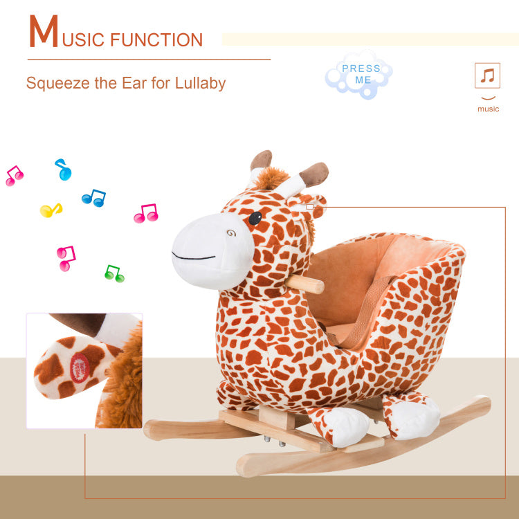 Qaba Kids Plush Rocking Horse Giraffe Style Themed Ride On Chair Toy With Sound Brown