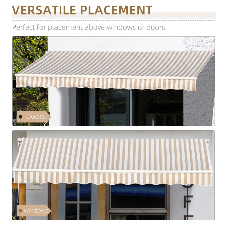 Outsunny 12' X 10' Retractable Awning Patio Awnings Sun Shade Shelter With Manual Crank Handle, 280G M Uv & Water Resistant Fabric And Aluminum Frame For Deck, Balcony, Yard, Beige And White