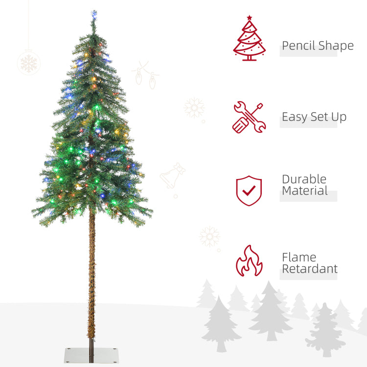Homcom 6Ft Tall Prelit Pencil Artificial Christmas Tree Holiday D Cor With 442 Branches, 175 Warm White Or Colorful Led Lights, Steel Base
