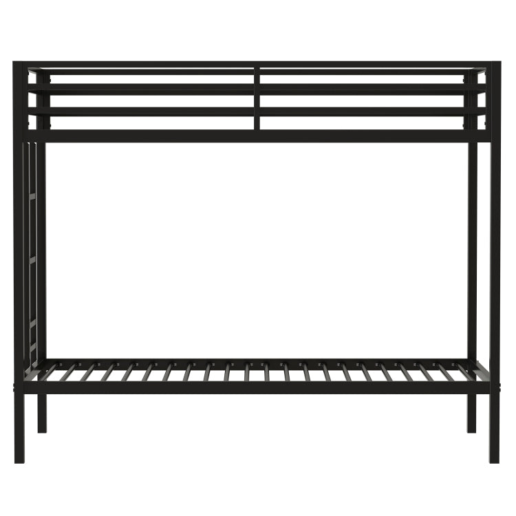 Adam Sturdy Twin Over Twin Bunk Bed Metal Black For Kids And Adult, Twin Over Twin Bunk Bed With Ladder And Guardrails, Easy Climbing, Beds For Bedroom