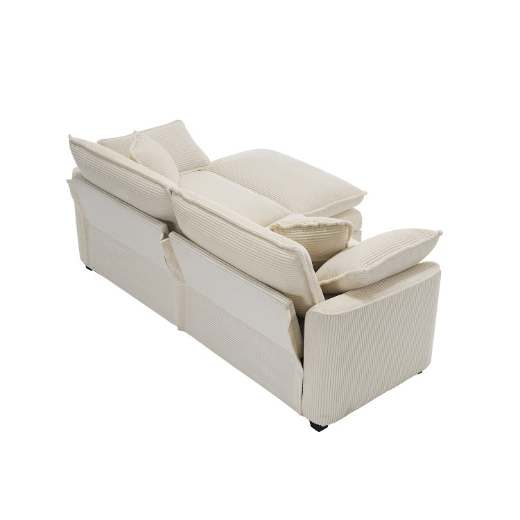 Corduroy Two Seater Sofa With 1 Footrest, L Shaped 2 Seater Sofa With Ottoman For Small Living Spaces, Light Beige Corduroy Sofa