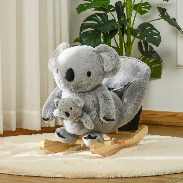 Qaba Kids Ride On Rocking Horse, Koala Shaped Rocker With Realistic Sounds For Children 18 36 Months, Gray