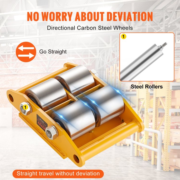 4Pcs Machinery Skate Dolly, 26455Lbs 12T Industrial Machinery Mover, Heavy Duty Carbon Steel Machinery Moving Skate & 4 Carbon Steel Wheels And 360 Rotation Non Slip Cap For Warehouse, Factory