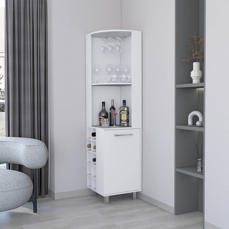 Leah Corner Bar Cabinet With Large Storage And Wine Rack. White