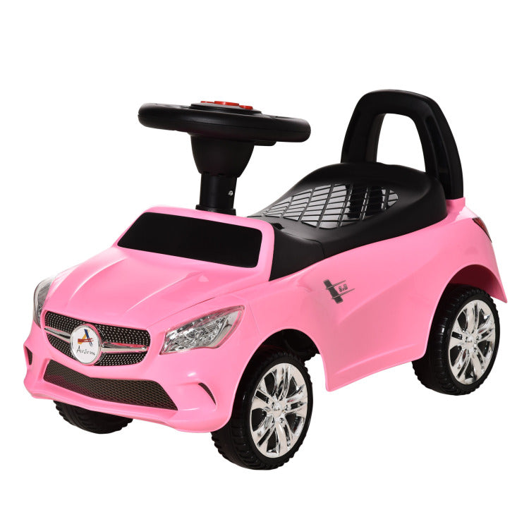 Aosom Kids Ride On Push Car, Foot To Floor Walking Sliding Toy Car For Toddler With Working Horn, Music, Headlights And Storage, Pink