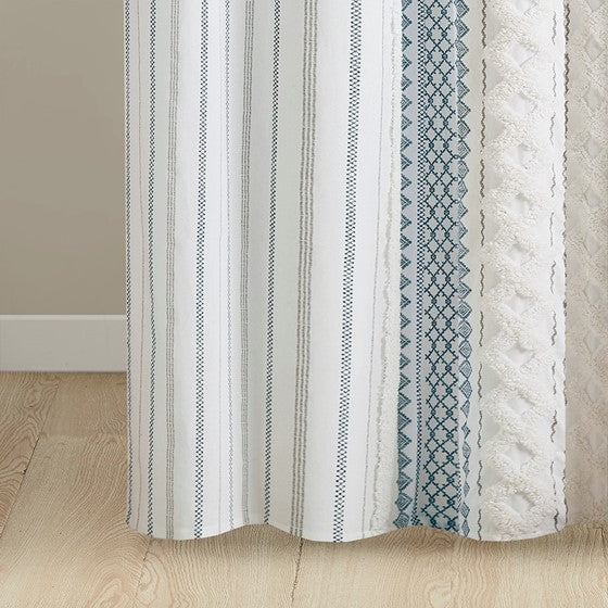 Cotton Printed Shower Curtain With Chenille