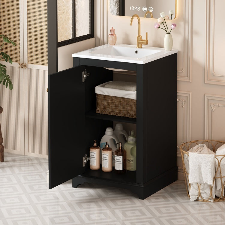 20 Inch Bathroom Vanity With Ceramic Sink, Freestanding Single Vanity Set With Soft Closing Door, Adjustable Shelf, Modern Style, Black