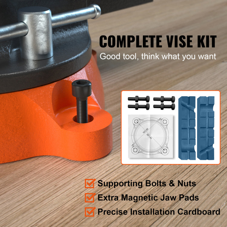 6.5" Bench Vise W 360 Swivel Locking Base & Two Way Jaw Ductile Iron