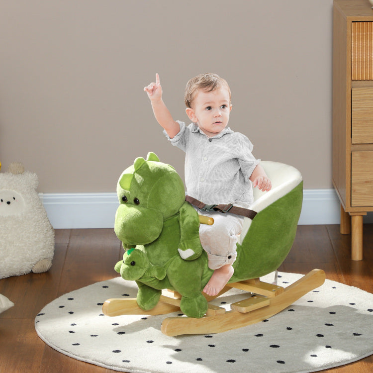 Qaba Baby Rocking Horse, Toddler Plush Dinosaur Animal Rocker With Seat Belt, 32 Songs, Hand Puppet, Kids Riding Horse Rocking Chair For 18 36 Months, Green