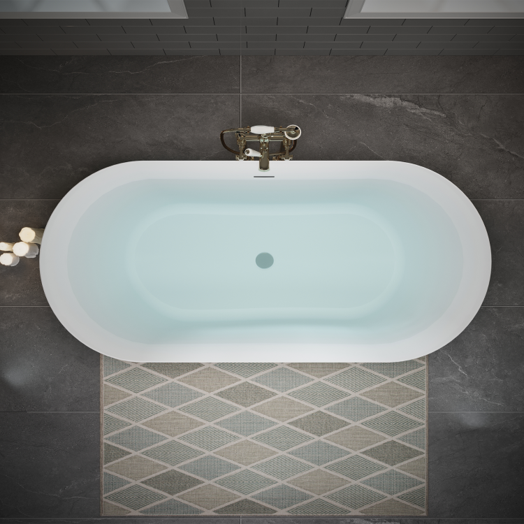63" Acrylic Freestanding Bathtub, Oval Deep Soaking Bathtub With Center Pop Up Drain & Integrated Overflow, Contemporary Stand Alone Bath Tub For Bathroom Spa Or Home Upgrade, Glossy White Th 26A09