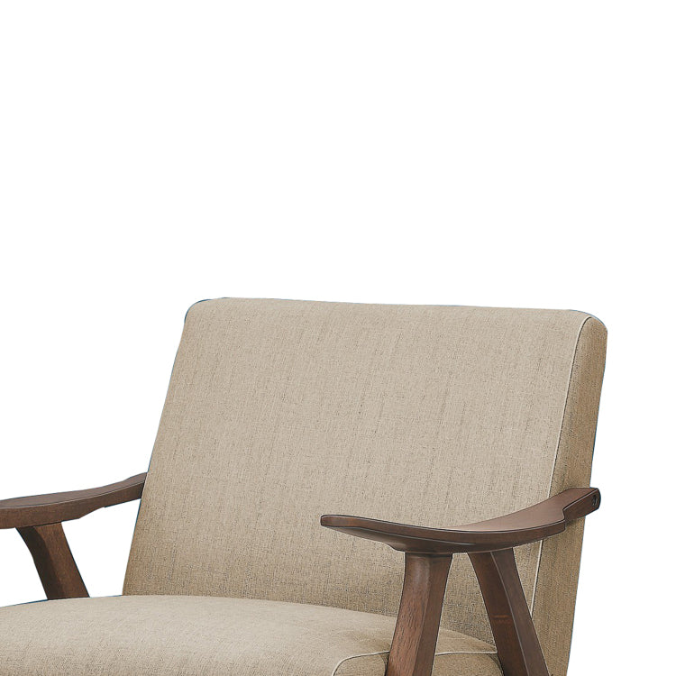 Fabric Upholstered Accent Chair With Curved Armrests, Light Brown