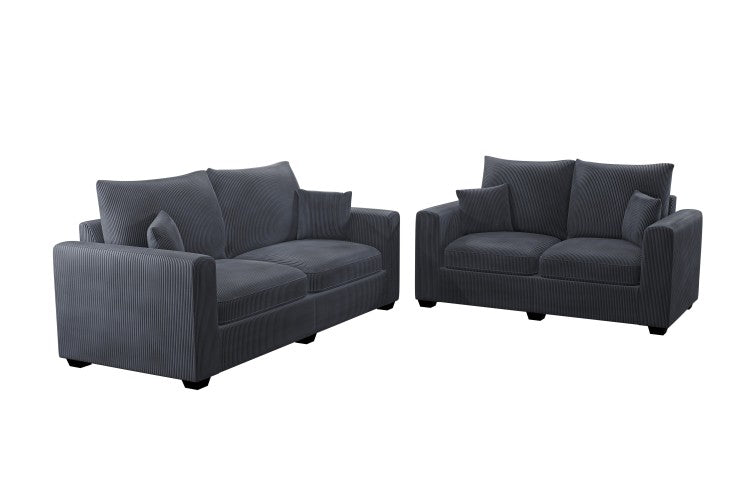 Contemporary Style 2Pc Sofa Set 1X Loveseat 1X Sofa Set Cushion Back Matching Pillow Square Arms Wooden Legs Dark Gray Finish Primary Living Room