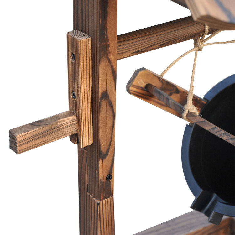 Outsunny Outdoor Wooden Wishing Well Fountain With Adjustable Water Flow Rate, Outdoor Rustic Waterfall Fountain With Electric Pump, Water Bucket, For Backyard Patio Garden Lawn, Carbonized Finish