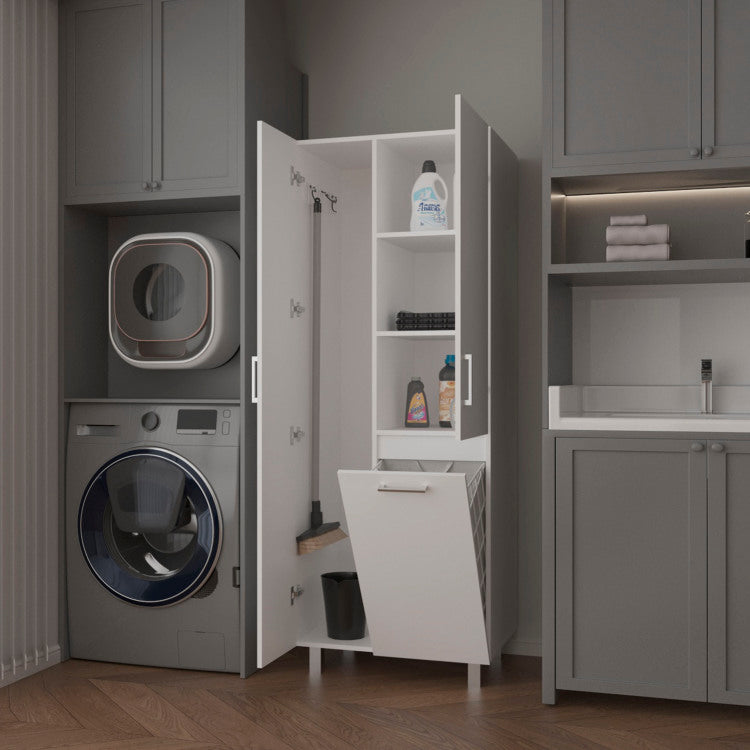 The Mirage Modern Storage Cabinet With 2 Doors, 1 Drawer, And Metal Legs, Perfect For Organizing Bathrooms, Laundry Rooms, And Common Areas, White