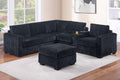 Contemporary Style L Shaped 4Pc Sectional Set Usb Cup Holder Loveseat Cushion Back Plastic Legs Cocktail Ottoman Square Arms Black Finish Primary Living Room