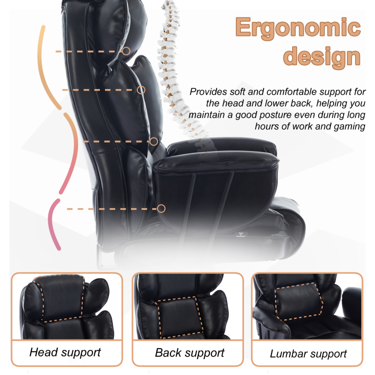 Big And Tall Office Chair 500Lbs, Ergonomic High Back Leather Executive Desk Chair For Heavy People, Wide Seat & Lumbar Support, Clamshell Armrests Black