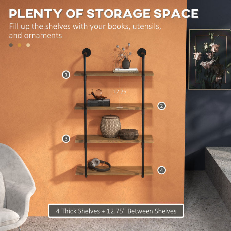Rack Industrial Pipe Shelves Floating Wall Mounted Bookshelf, Metal Frame Display Rack