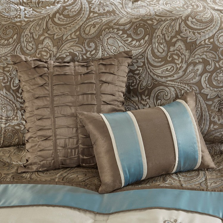 Jacquard 7 Piece Comforter Set Blue Queen