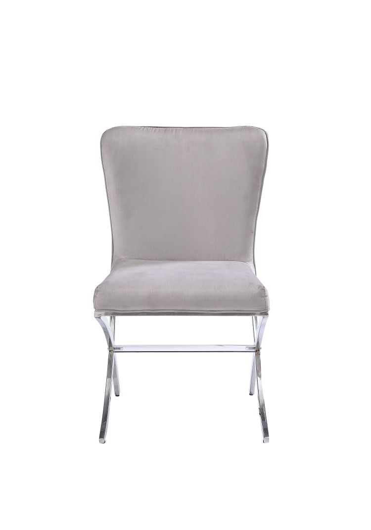 Daire Light Gray Velvet & Chrome Finish Side Chair Set Of 2