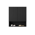 Tobi 26" Wall Mounted Striped Bathroom Cabinet, With Doors, Shelf And Open Storage Compartment Over The Toilet Storage Cabinet For Bathroom, Kitchen, Laundry Room, Black Color