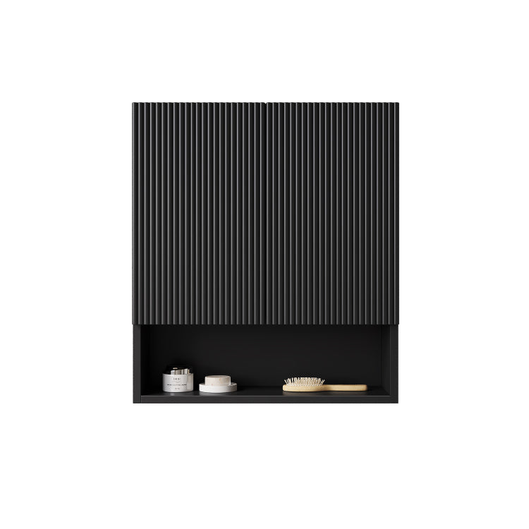 Tobi 26" Wall Mounted Striped Bathroom Cabinet, With Doors, Shelf And Open Storage Compartment Over The Toilet Storage Cabinet For Bathroom, Kitchen, Laundry Room, Black Color