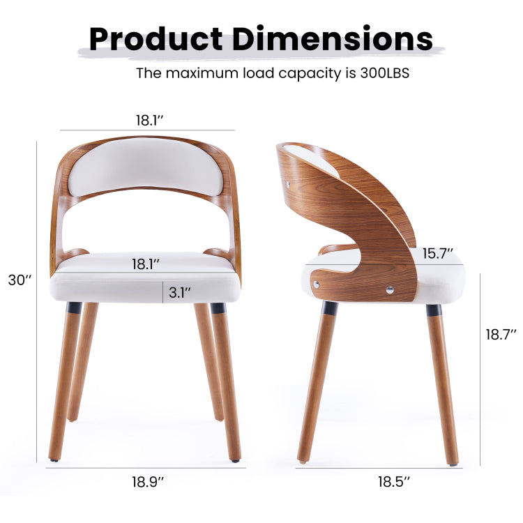 Wood Dining Chairs, Set Of 2 Modern Upholstered Dining Chairs With Curved Backrest For Kitchen, Dining Room, Living Room