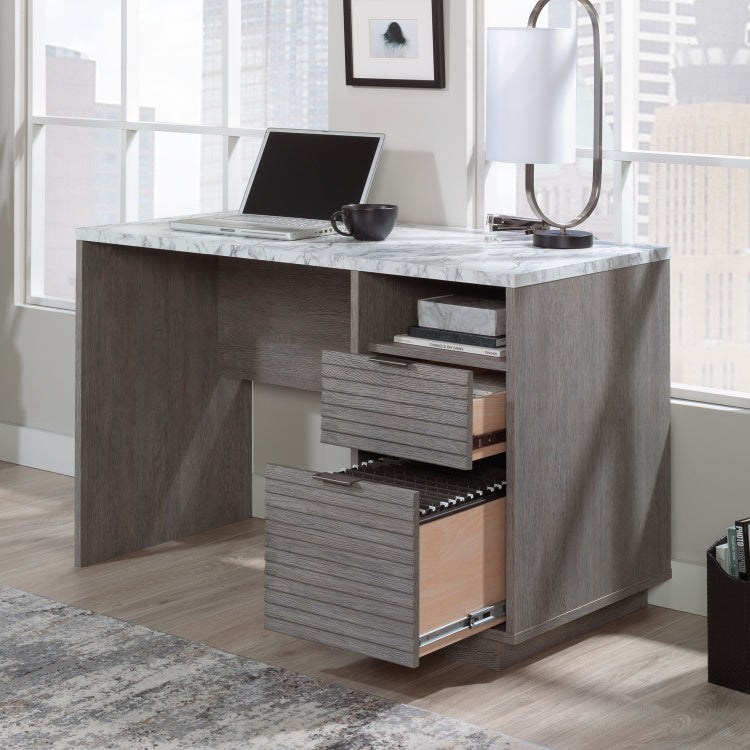 Modern Desk With 2 Spacious Drawers, Medium Gray Finish