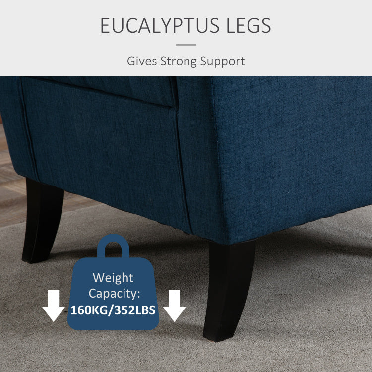 Homcom Button Tufted Accent Chair With High Wingback, Rounded Cushioned Armrests And Thick Padded Seat, Blue